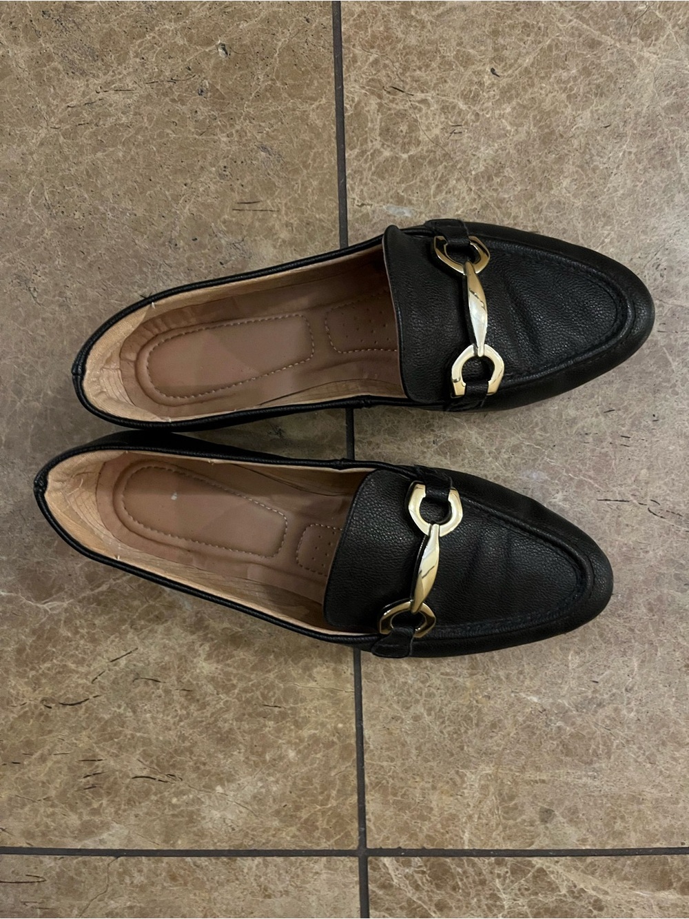 Bakers Black Leather Loafers with Gold Bit